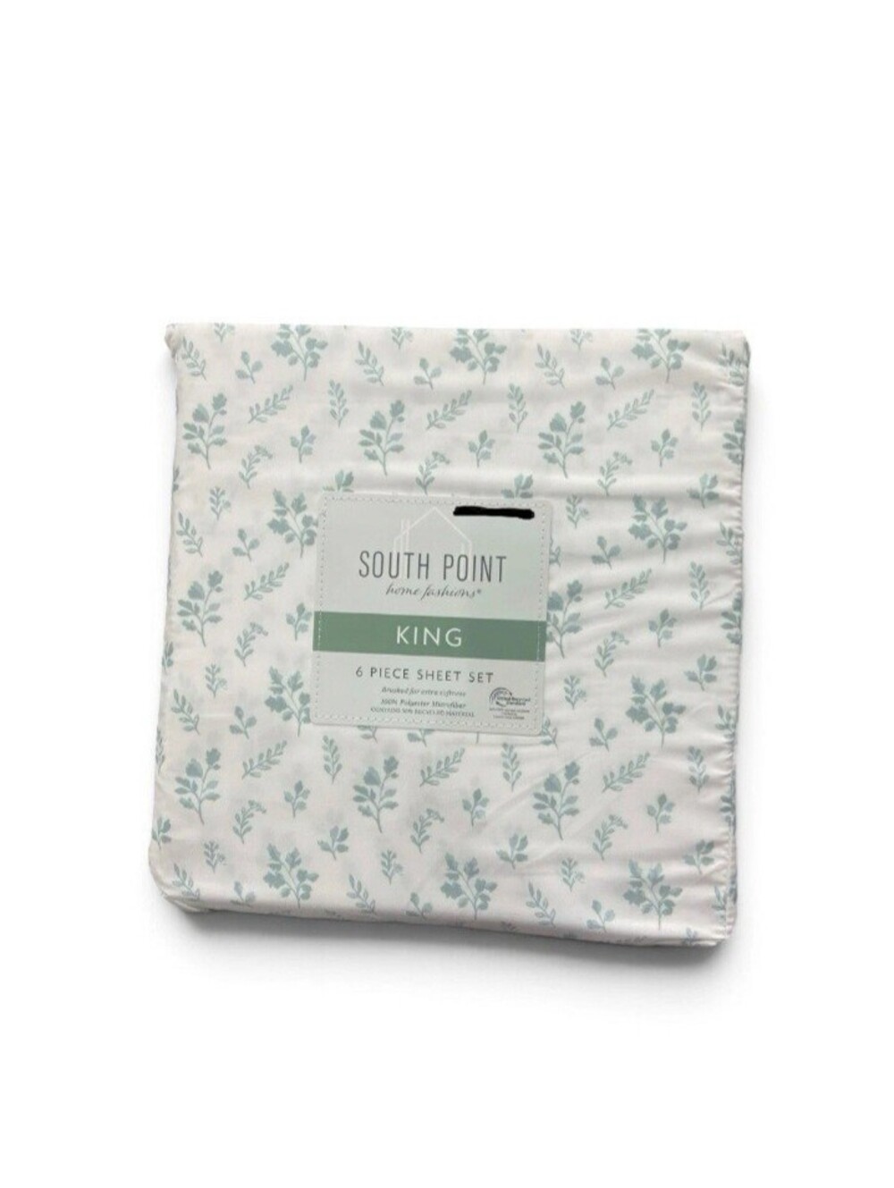 South Point King Sheet Set White/Blue Floral Polyester Microfiber 6-Piece